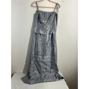 Womans KM Collections 8 Silver Formal Gown Spaghetti Straps Rhinestones Lined